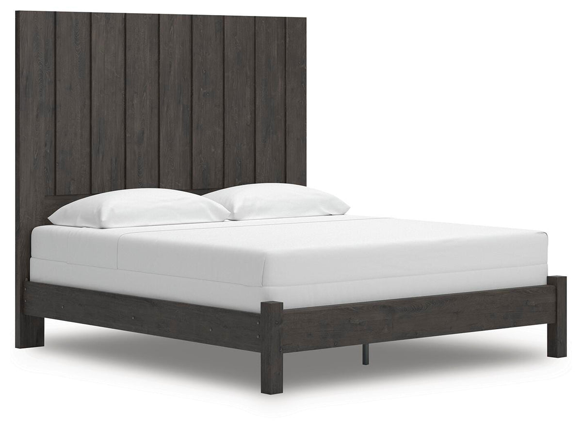 Fraluna King Panel Bed in Charcoal, angle view