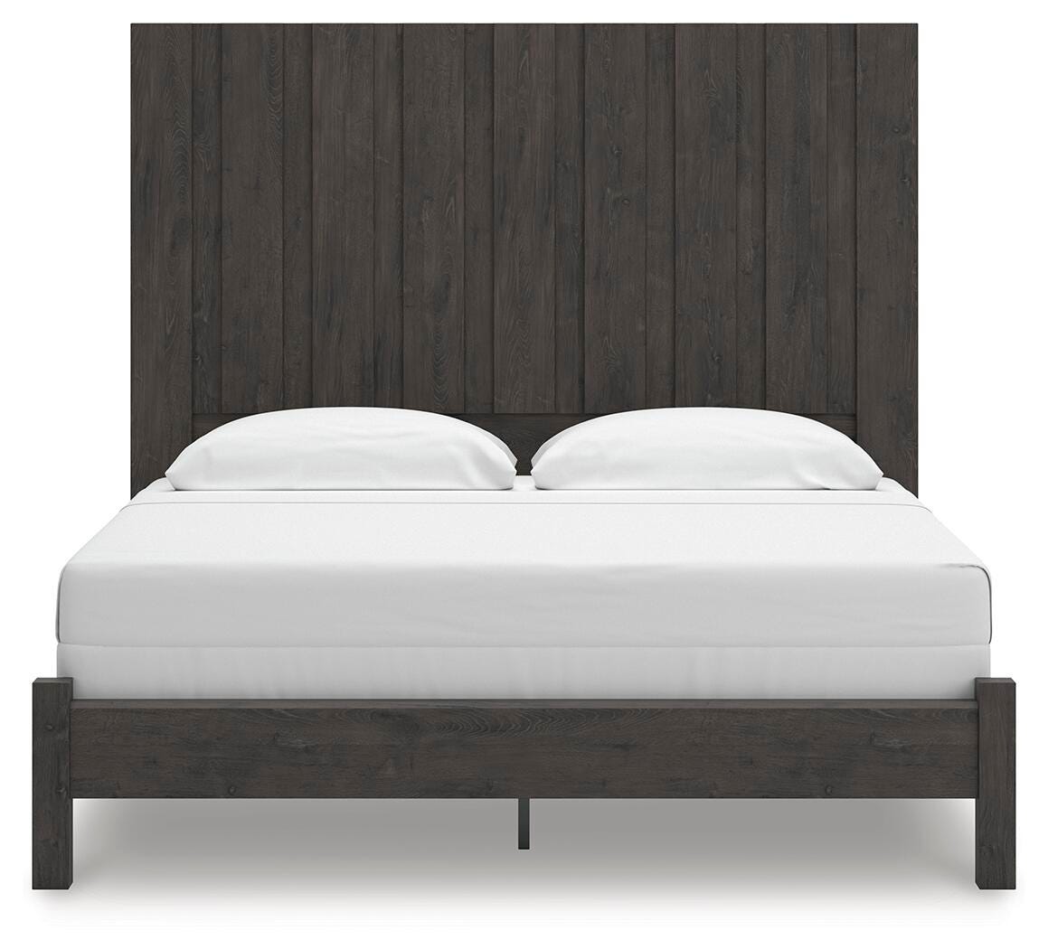 Fraluna King Panel Bed in Charcoal, front view