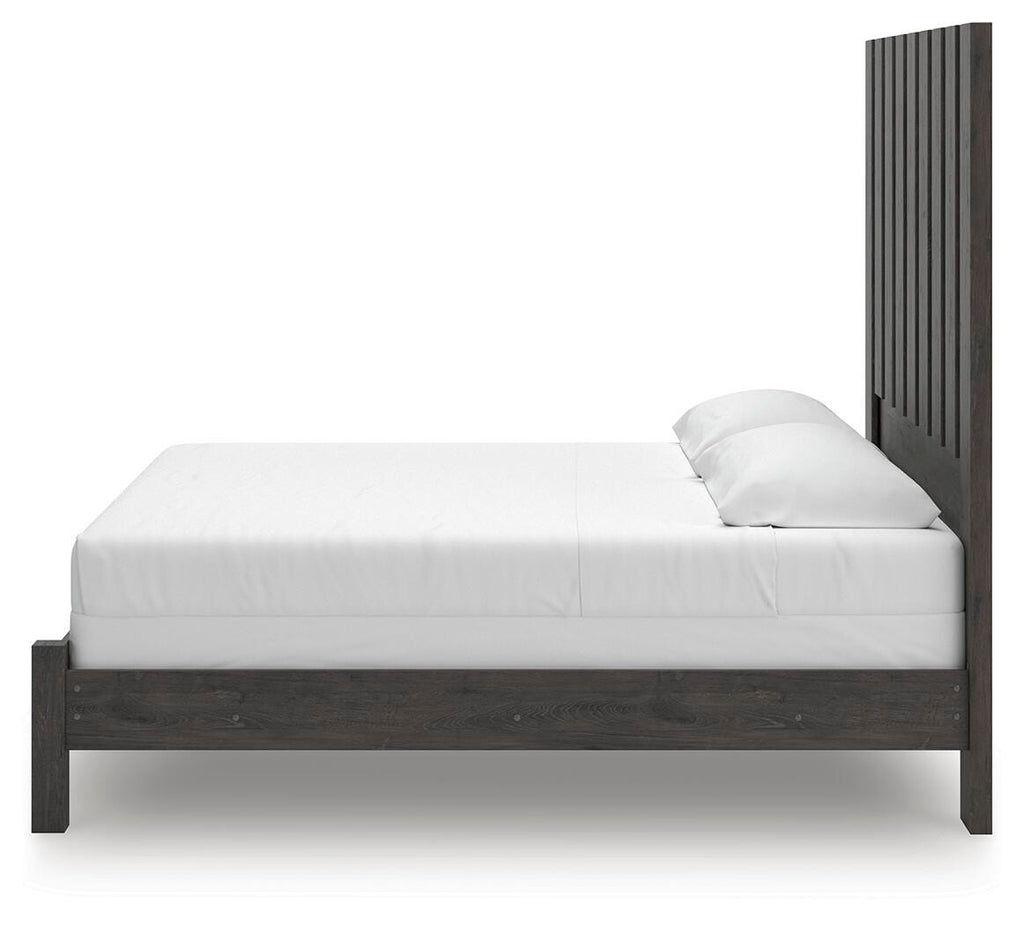 Fraluna King Panel Bed in Charcoal, alternate side view