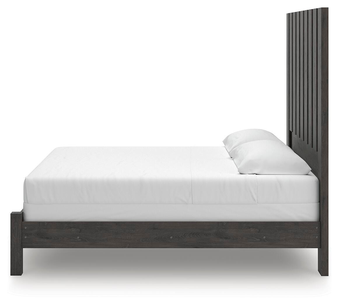 Fraluna King Panel Bed in Charcoal, alternate side view