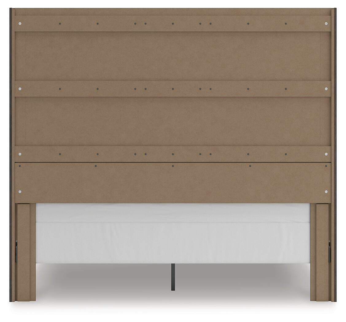 Fraluna King Panel Storage Bed in Charcoal, back view