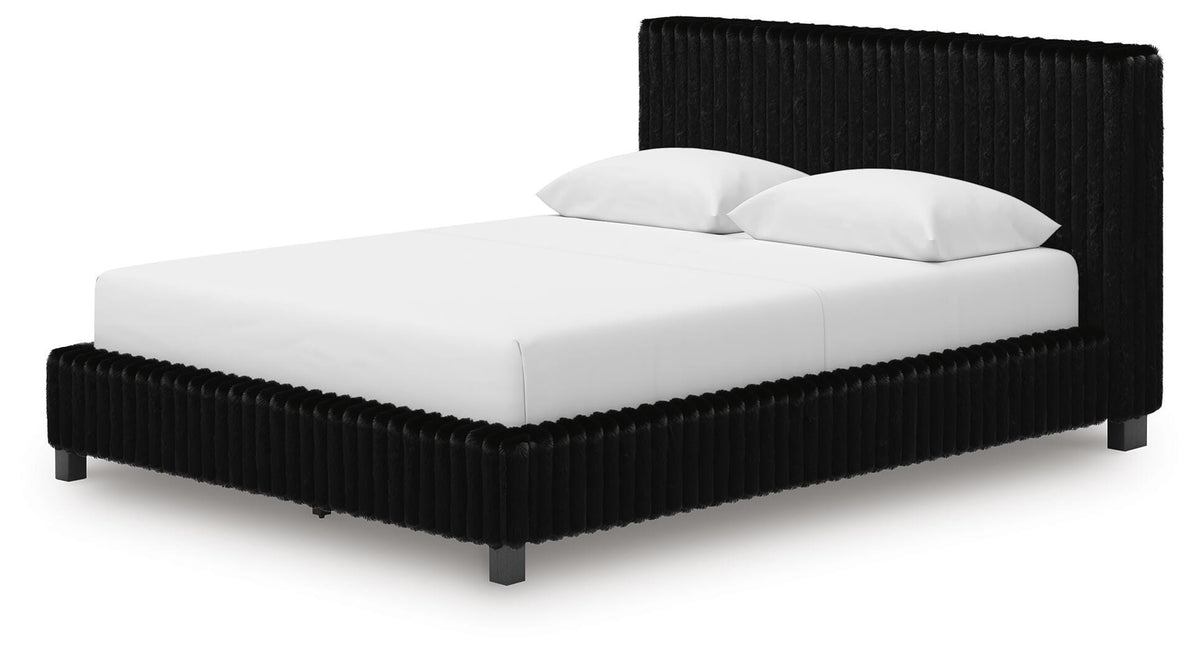 Zuraleus Queen Upholstered Bed in Black, angle view