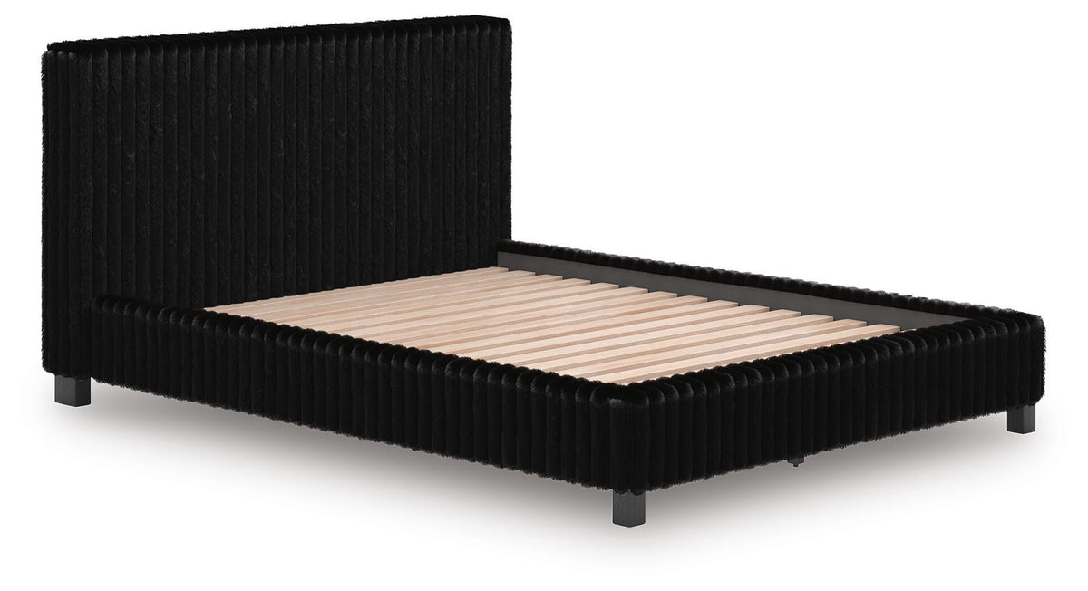 Zuraleus Queen Upholstered Bed in Black, angle view
