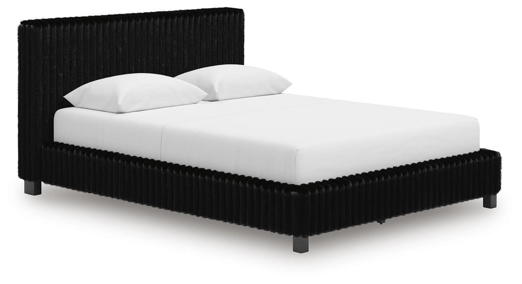 Zuraleus Queen Upholstered Bed in Black, angle view