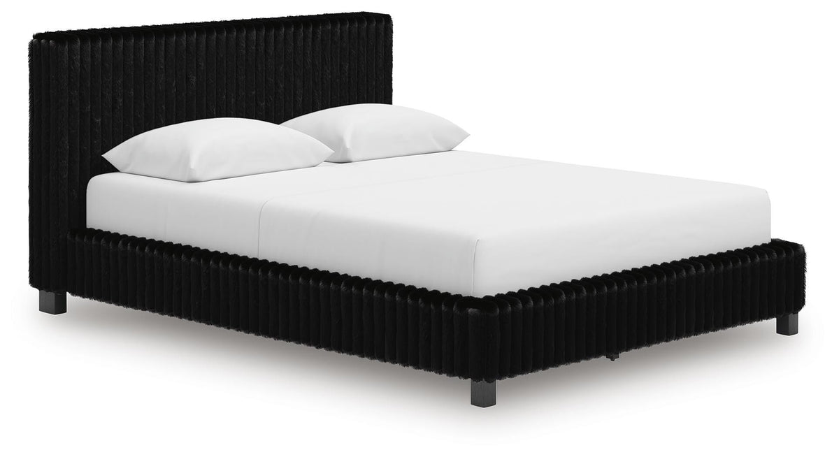 Zuraleus Queen Upholstered Bed in Black, angle view