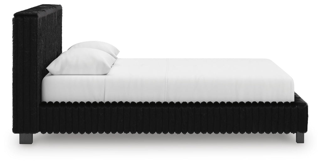 Zuraleus Queen Upholstered Bed in Black, side view