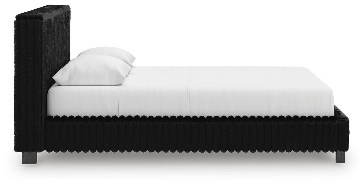 Zuraleus Queen Upholstered Bed in Black, side view
