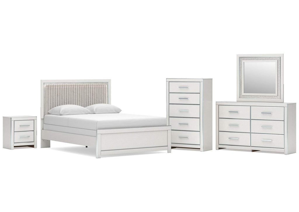 Birmonton Queen Upholstered Panel Bed, Dresser, Mirror, Chest and Nightstand