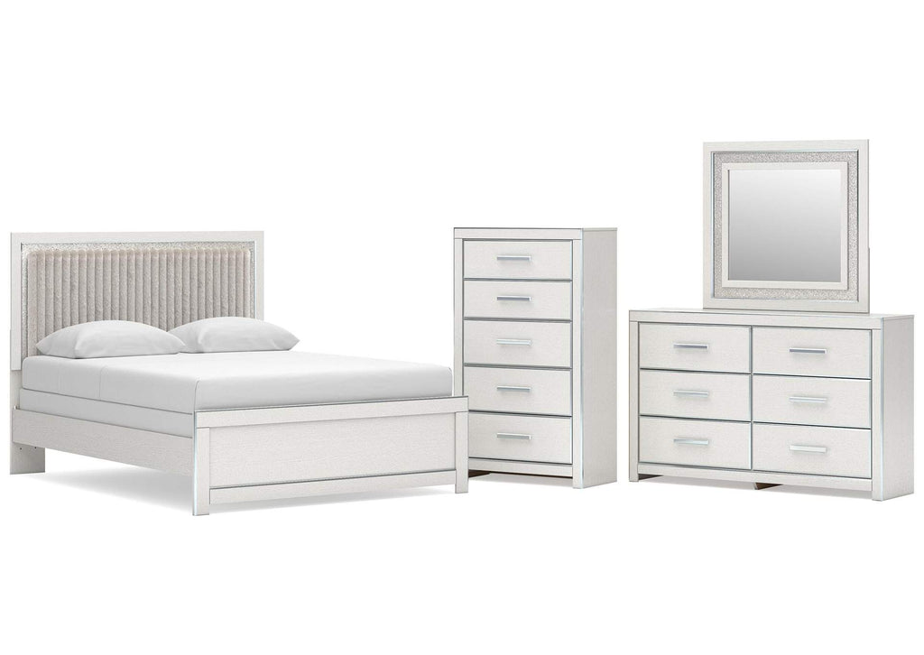 Birmonton Queen Upholstered Panel Bed, Dresser, Mirror and Chest