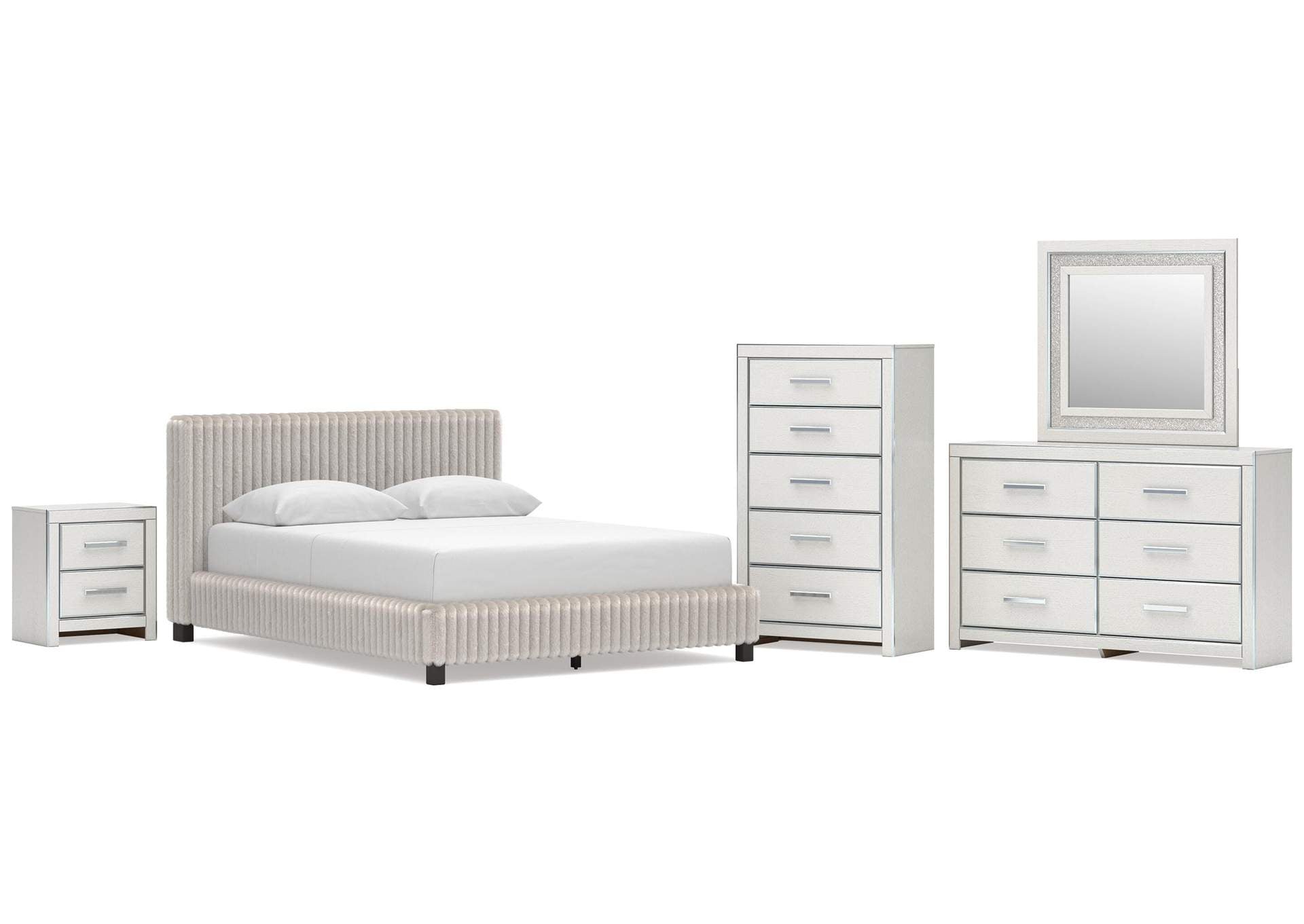 Birmonton Queen Upholstered Bed, Dresser, Mirror, Chest and Nightstand