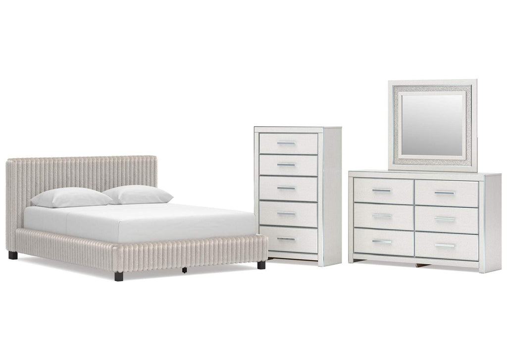 Birmonton Queen Upholstered Bed, Dresser, Mirror and Chest