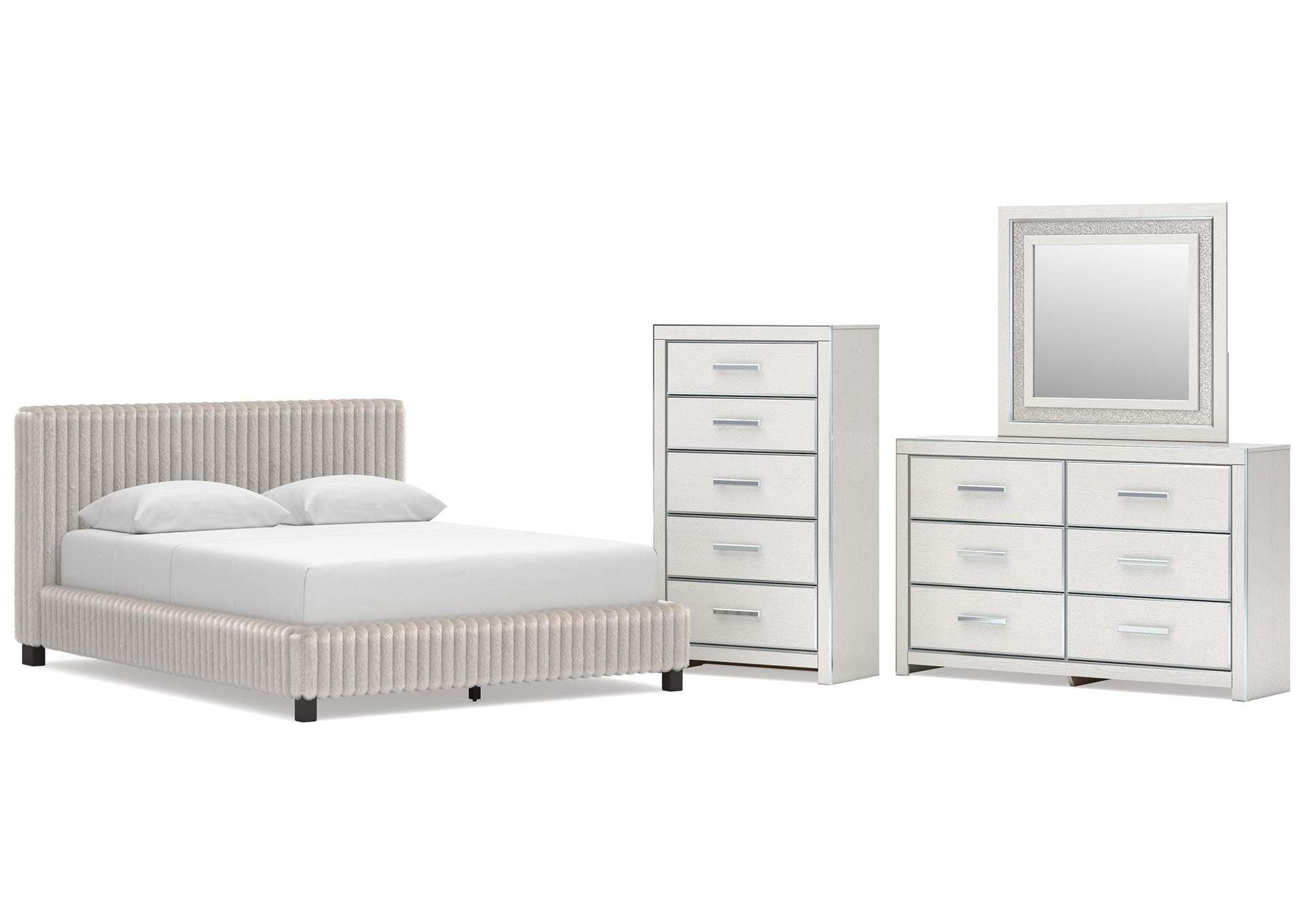 Birmonton Queen Upholstered Bed, Dresser, Mirror and Chest