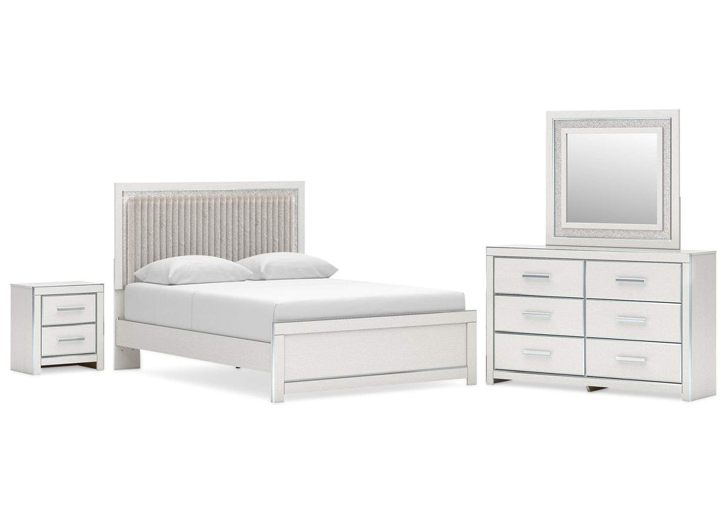 Birmonton Queen Upholstered Panel Platform Bed, Dresser, Mirror and Nightstand