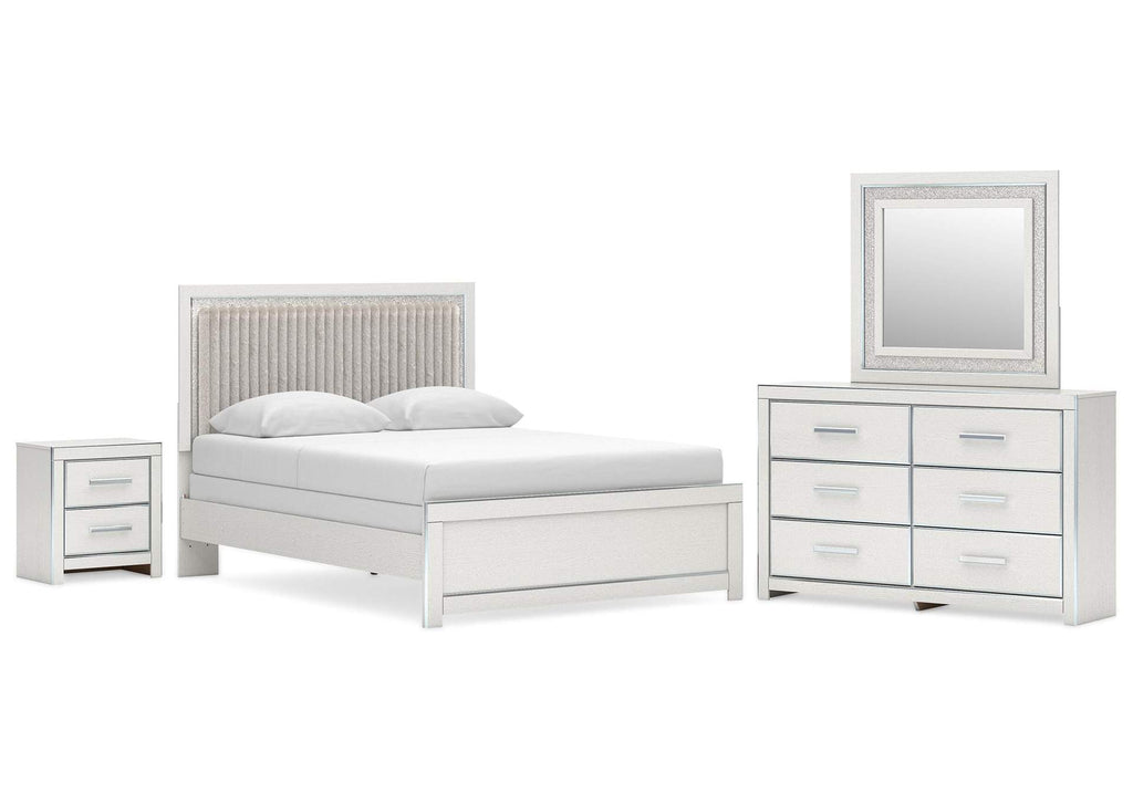 Birmonton Queen Upholstered Panel Bed, Dresser, Mirror and Nightstand
