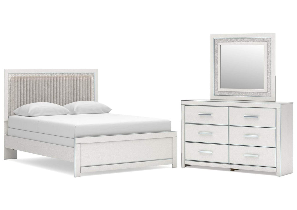 Birmonton Queen Upholstered Panel Bed, Dresser and Mirror