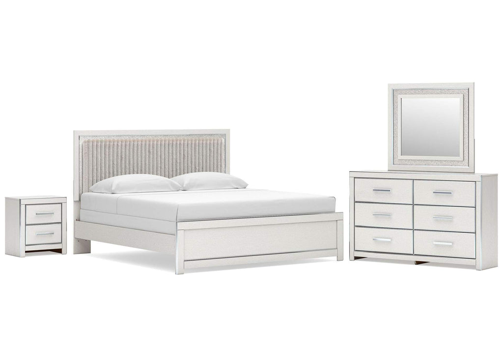 Birmonton King Upholstered Panel Bed, Dresser, Mirror and Nightstand