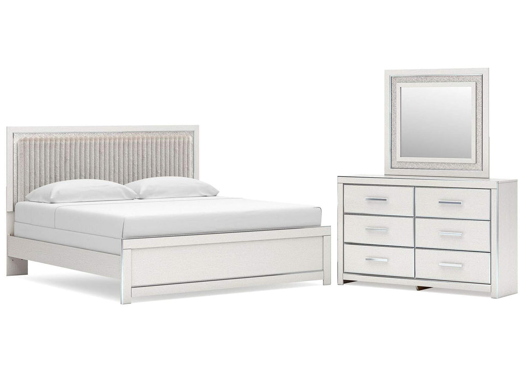 Birmonton King Upholstered Panel Bed, Dresser and Mirror