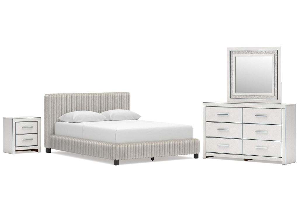 Birmonton Queen Upholstered Bed, Dresser, Mirror and Nightstand