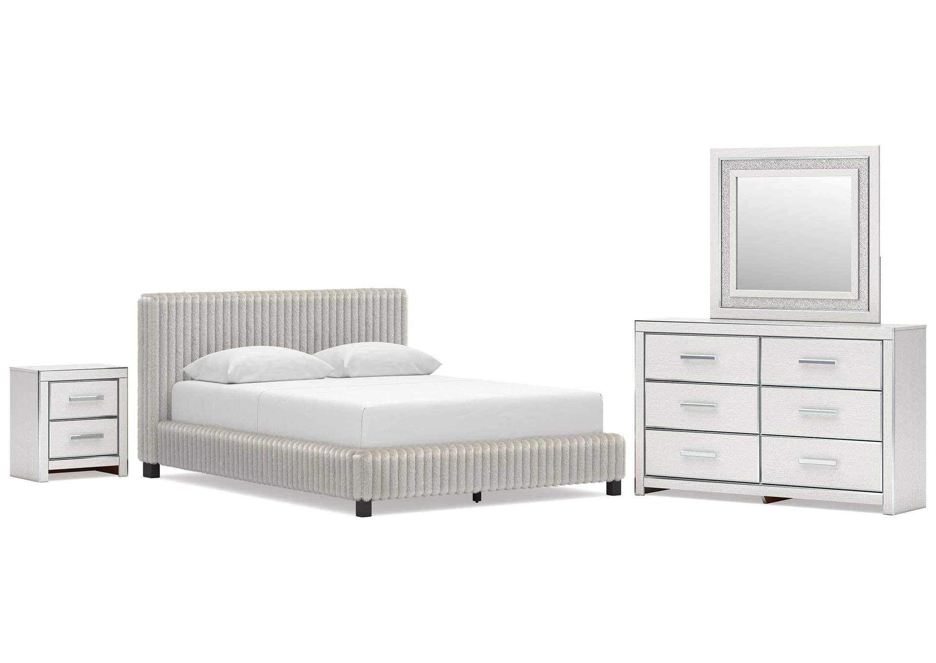 Birmonton Queen Upholstered Bed, Dresser, Mirror and Nightstand