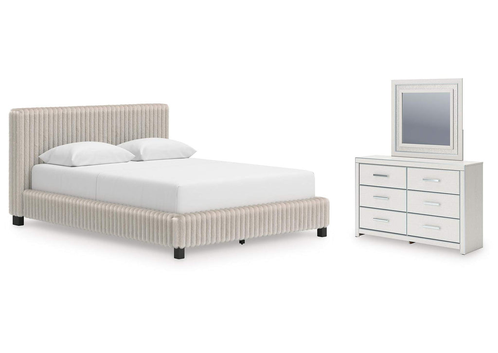 Birmonton Queen Upholstered Bed, Dresser and Mirror