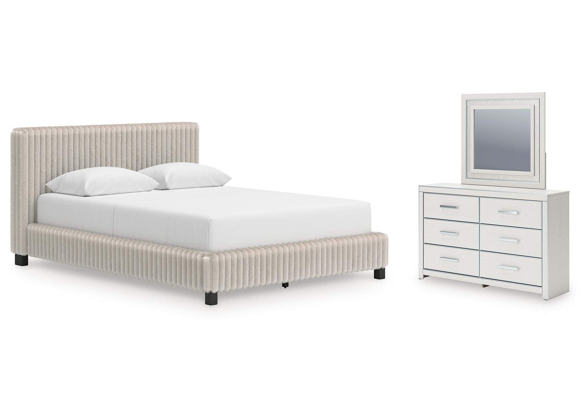 Birmonton Queen Upholstered Bed, Dresser and Mirror