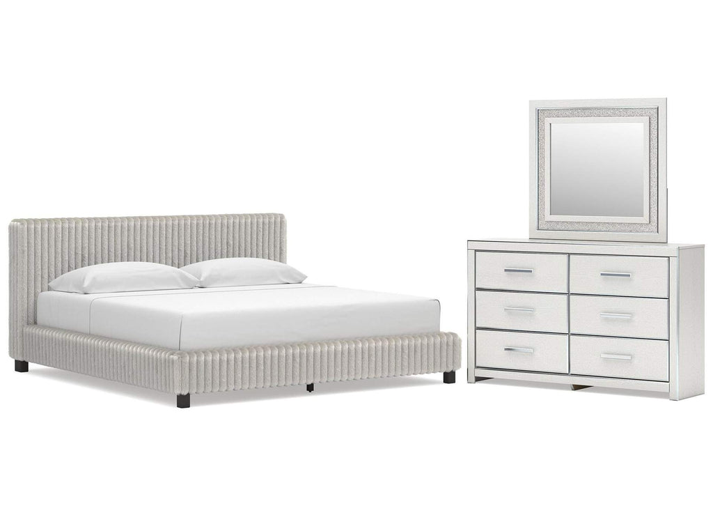 Birmonton King Upholstered Bed, Dresser and Mirror