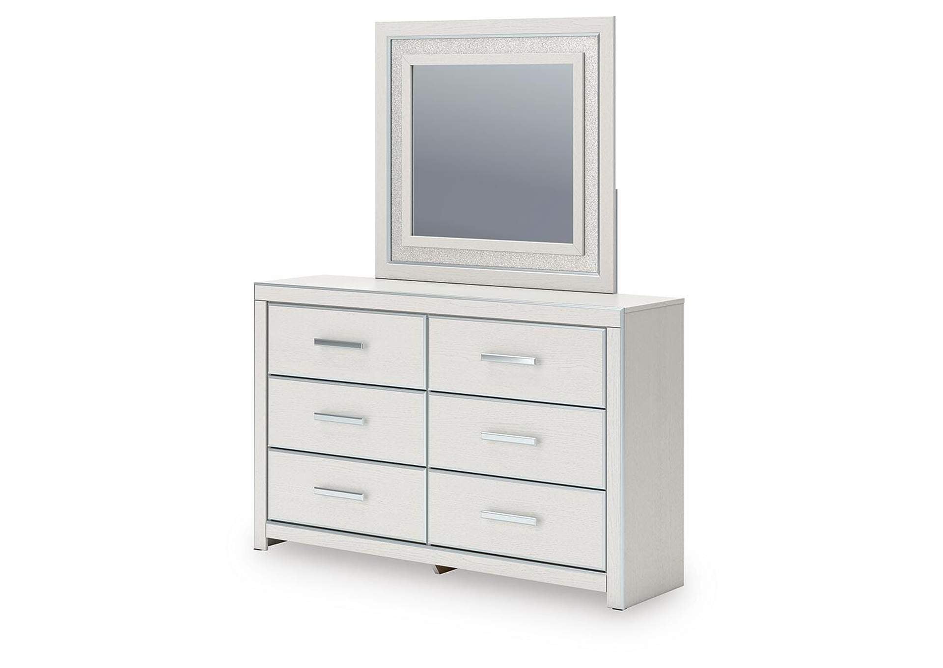 Birmonton King Upholstered Bed, Dresser, Mirror and Chest angled view