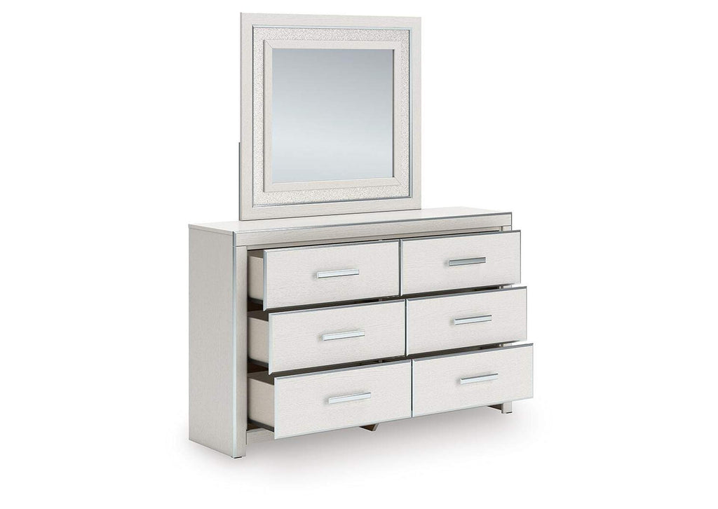 Birmonton King Upholstered Panel Bed, Dresser, Mirror, Chest and Nightstand angled view