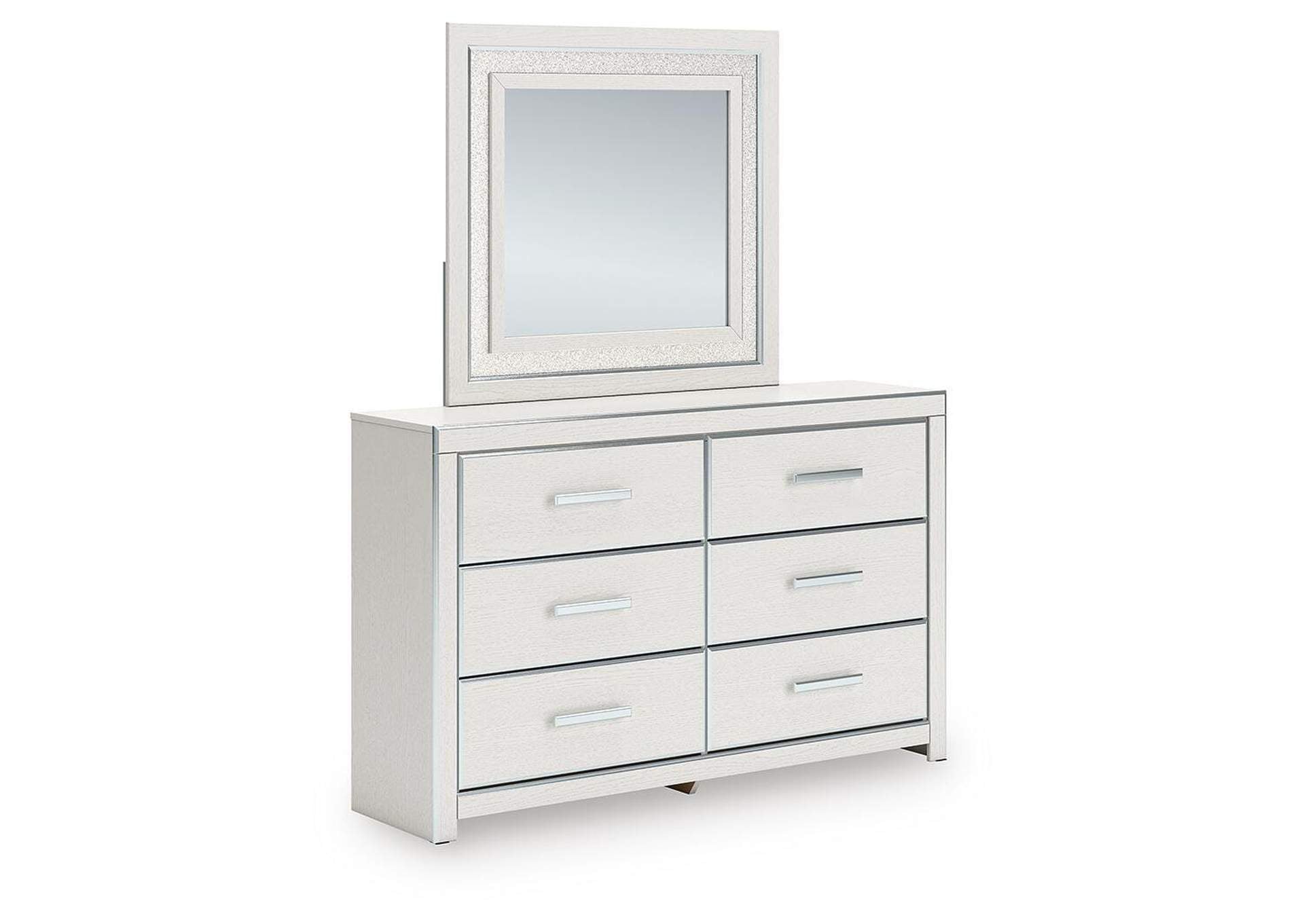 Birmonton King Upholstered Panel Bed, Dresser and Mirror angled view
