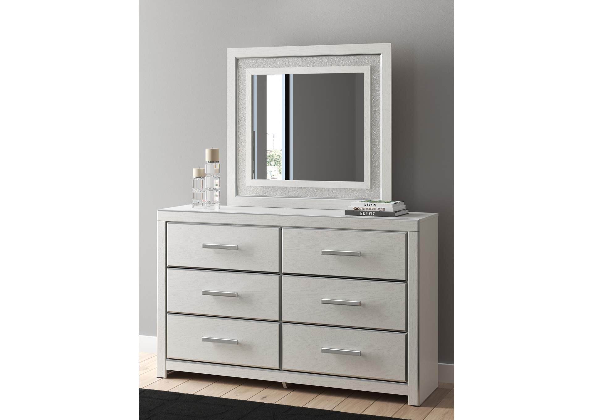 Birmonton King Upholstered Panel Platform Storage Bed, Dresser, Mirror and Nightstand