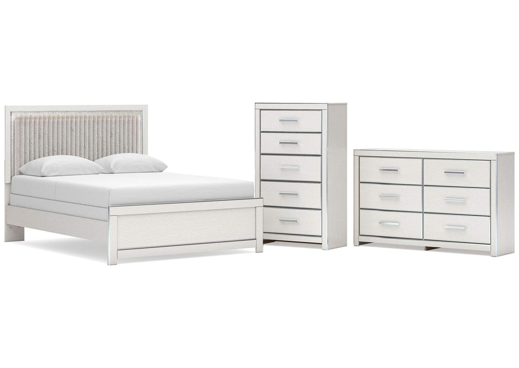 Birmonton Queen Upholstered Panel Bed, Dresser and Chest