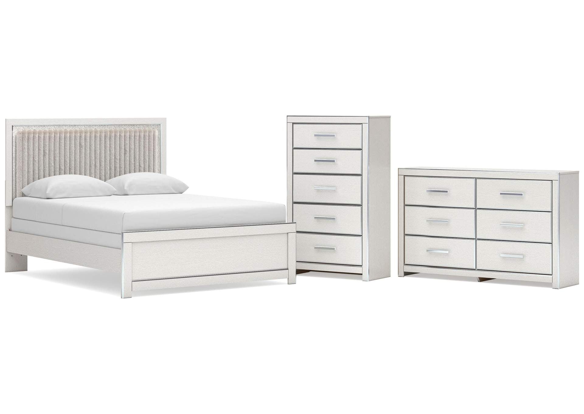 Birmonton Queen Upholstered Panel Bed, Dresser and Chest
