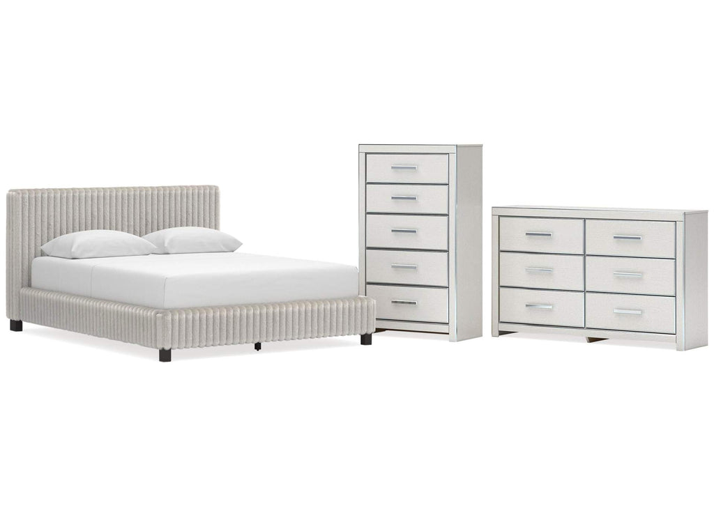 Birmonton Queen Upholstered Bed, Dresser and Chest