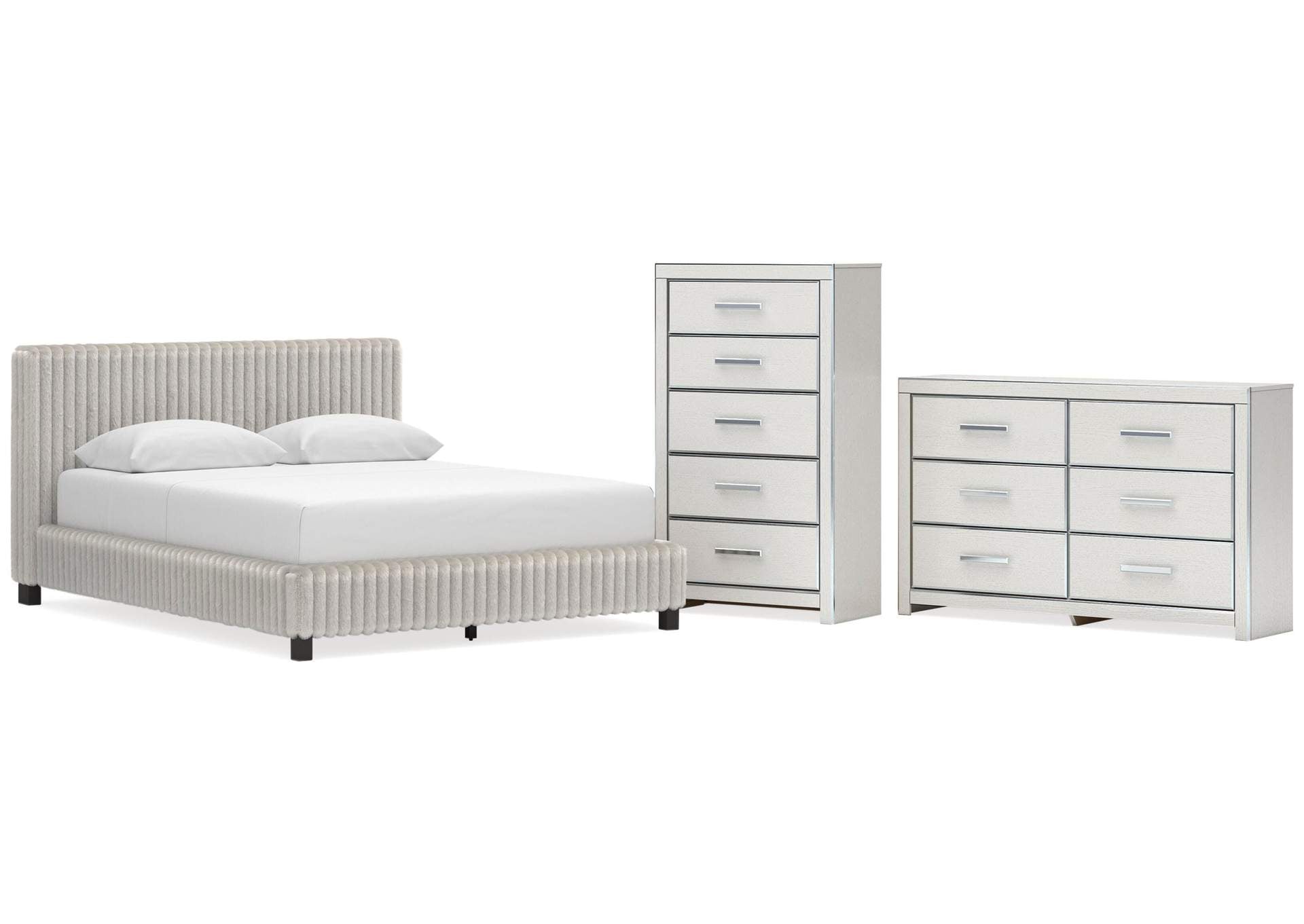 Birmonton Queen Upholstered Bed, Dresser and Chest