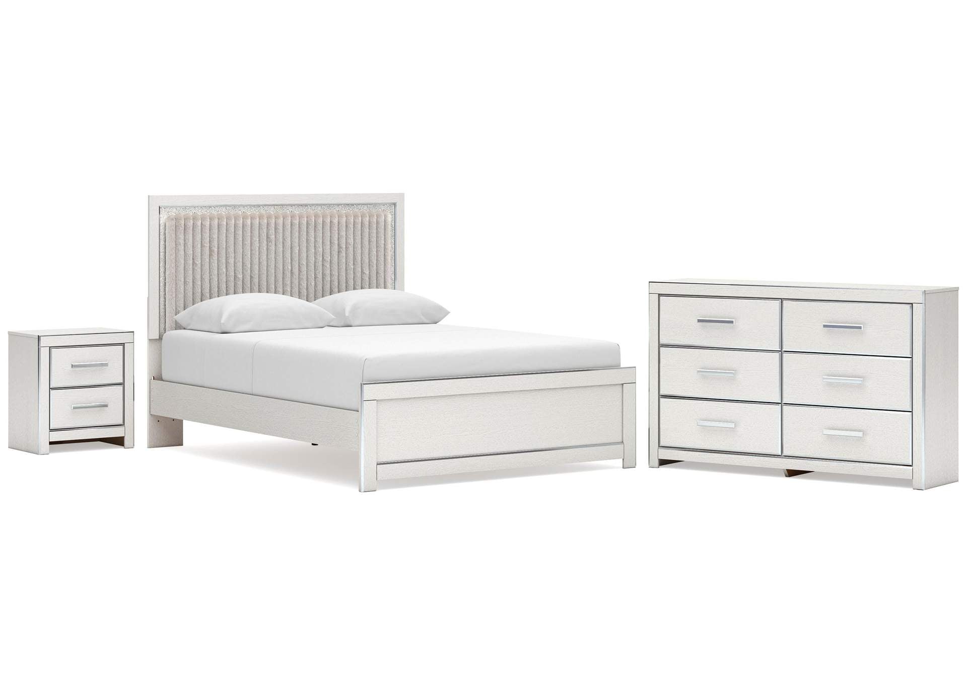 Birmonton Queen Upholstered Panel Platform Bed, Dresser and Nightstand