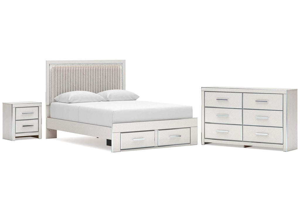 Birmonton Queen Upholstered Panel Platform Storage Bed, Dresser and Nightstand