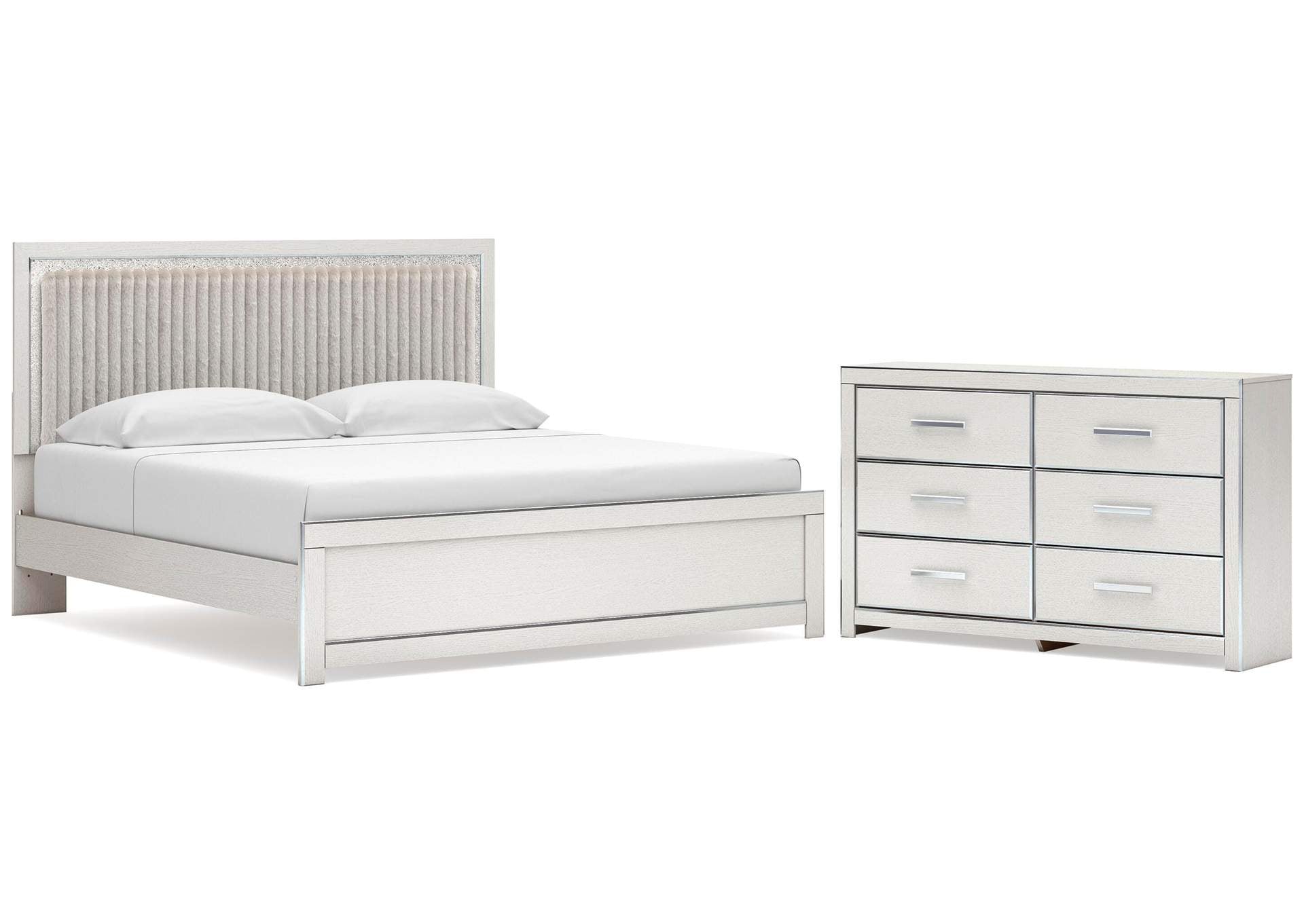 Birmonton King Upholstered Panel Platform Bed and Dresser