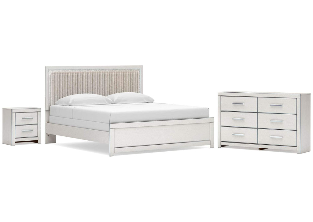 Birmonton King Upholstered Panel Bed, Dresser and Nightstand