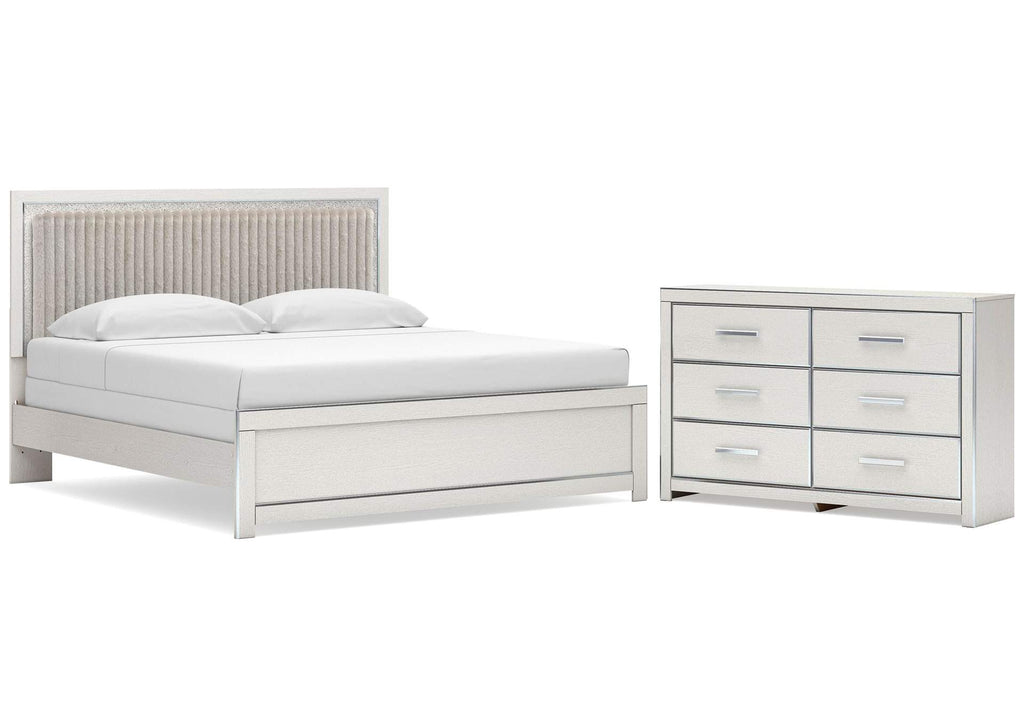 Birmonton King Upholstered Panel Bed and Dresser