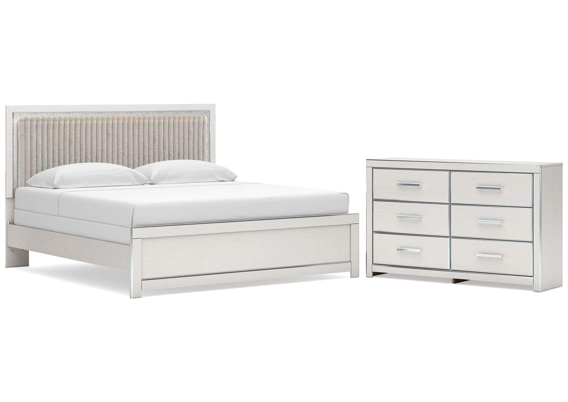 Birmonton King Upholstered Panel Bed and Dresser