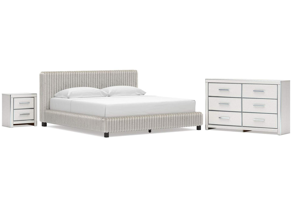 Birmonton King Upholstered Bed, Dresser and Nightstand