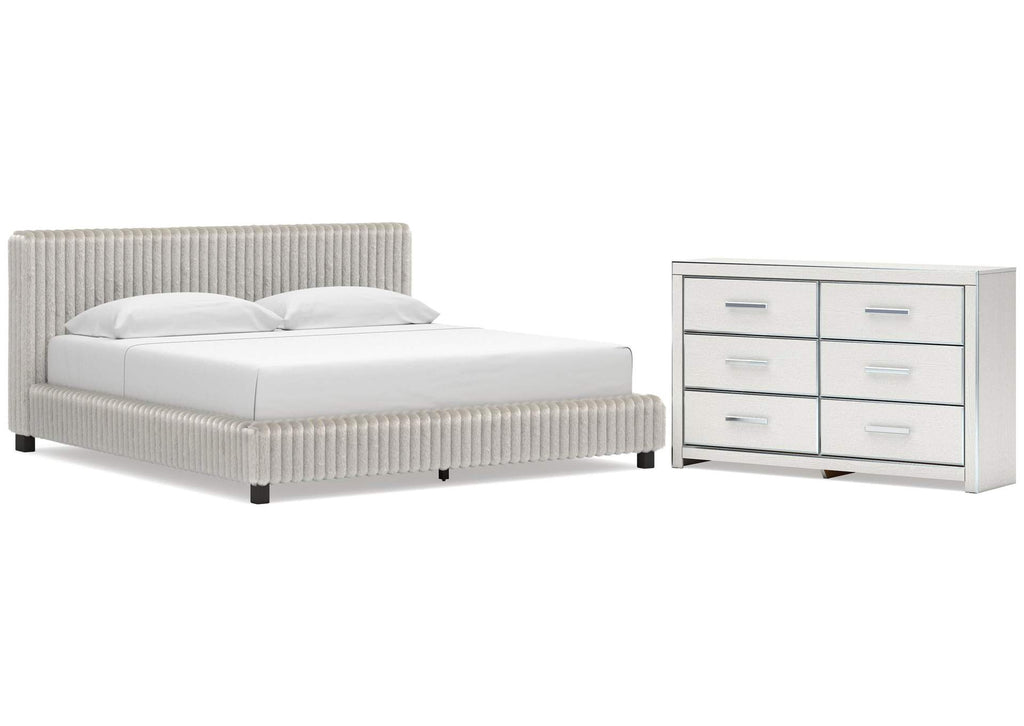 Birmonton King Upholstered Bed and Dresser
