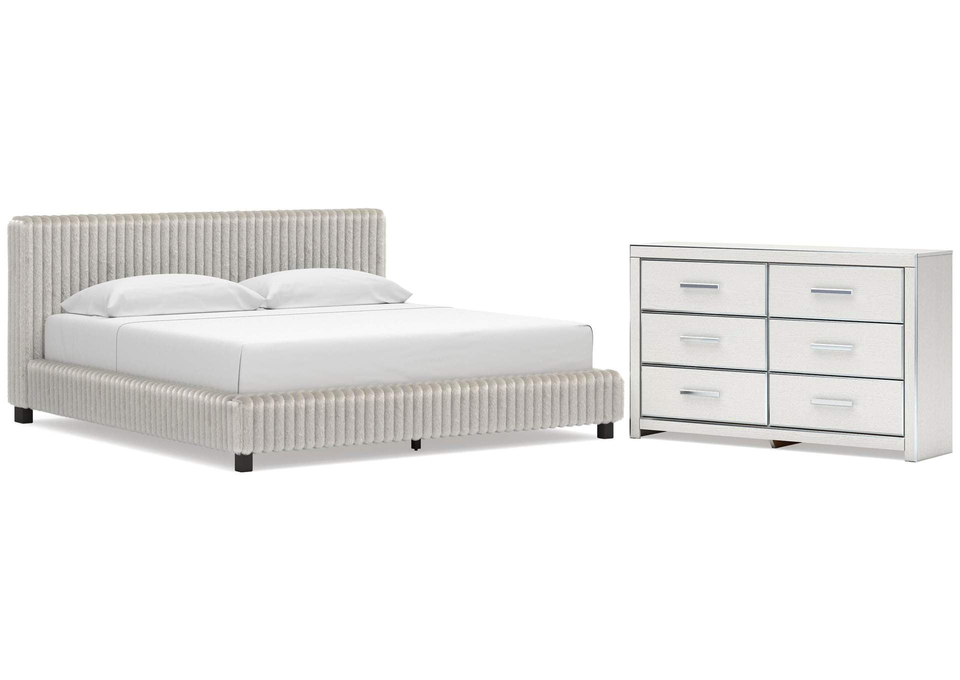 Birmonton King Upholstered Bed and Dresser