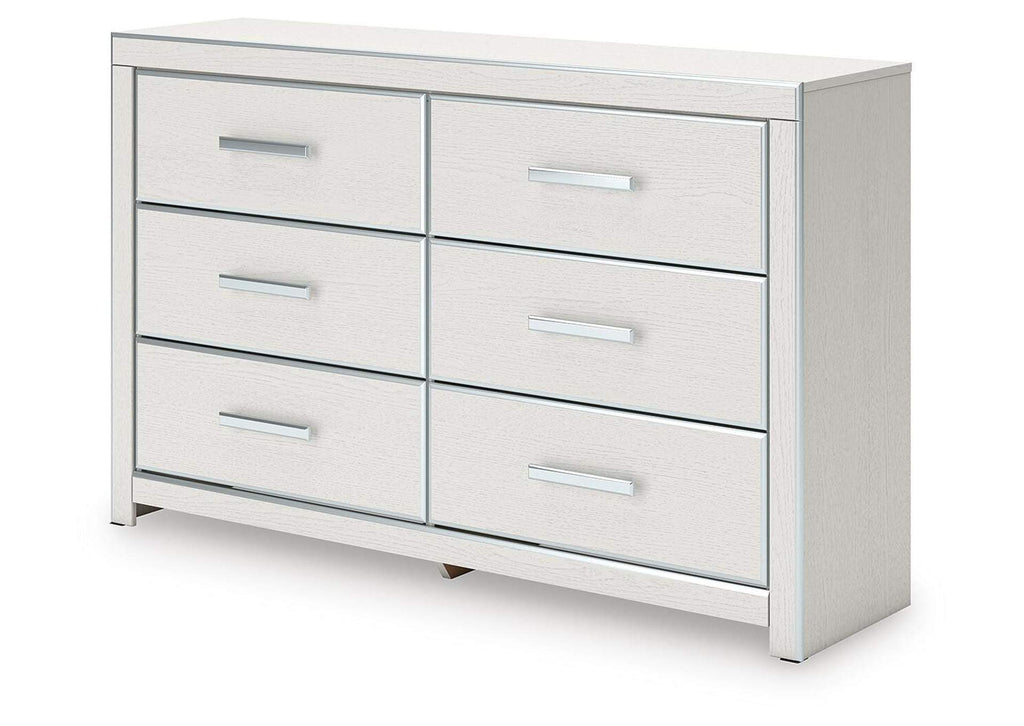 Birmonton Queen Upholstered Panel Platform Bed, Dresser and Chest angled view