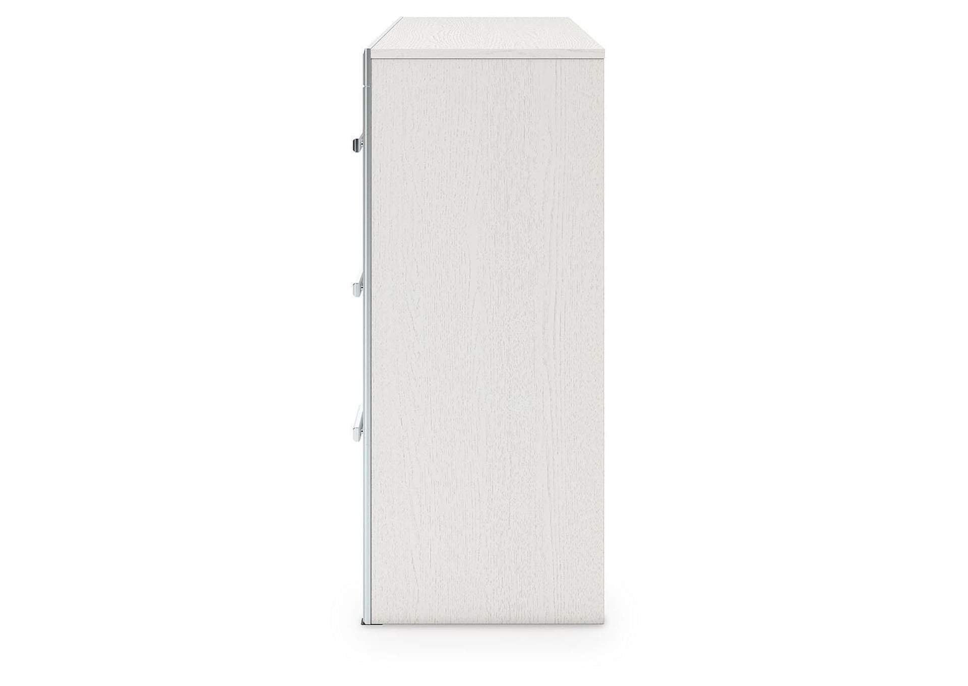 Birmonton California King Upholstered Bed, Dresser and Nightstand side view