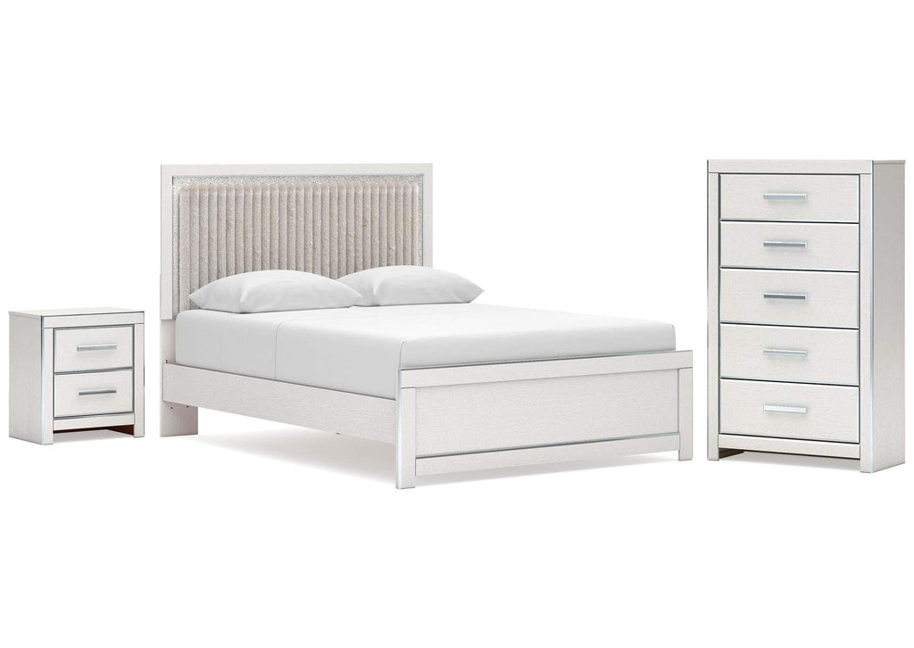 Birmonton Queen Upholstered Panel Platform Bed, Dresser, Mirror and Nightstand