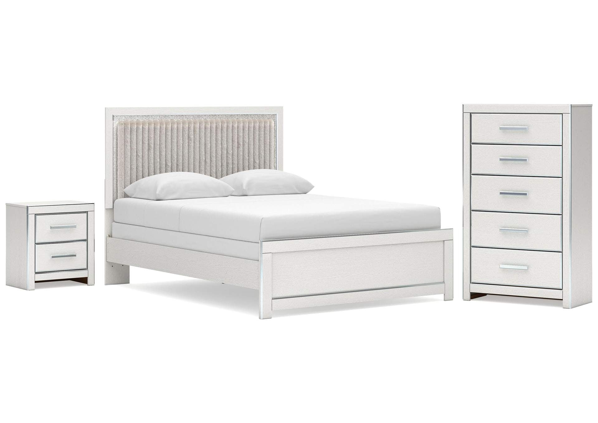 Birmonton Queen Upholstered Panel Bed, Dresser, Mirror and Nightstand