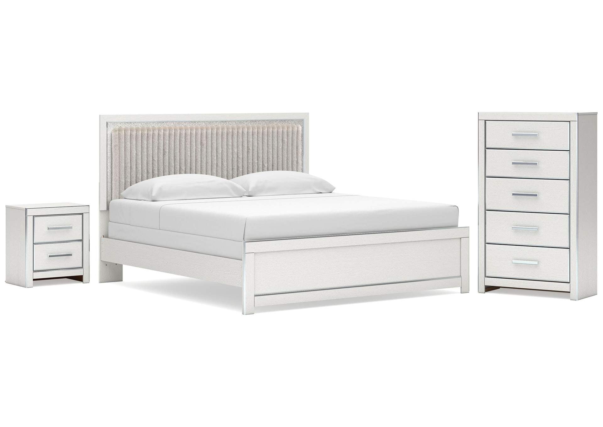 Birmonton King Upholstered Panel Bed, Chest and Nightstand