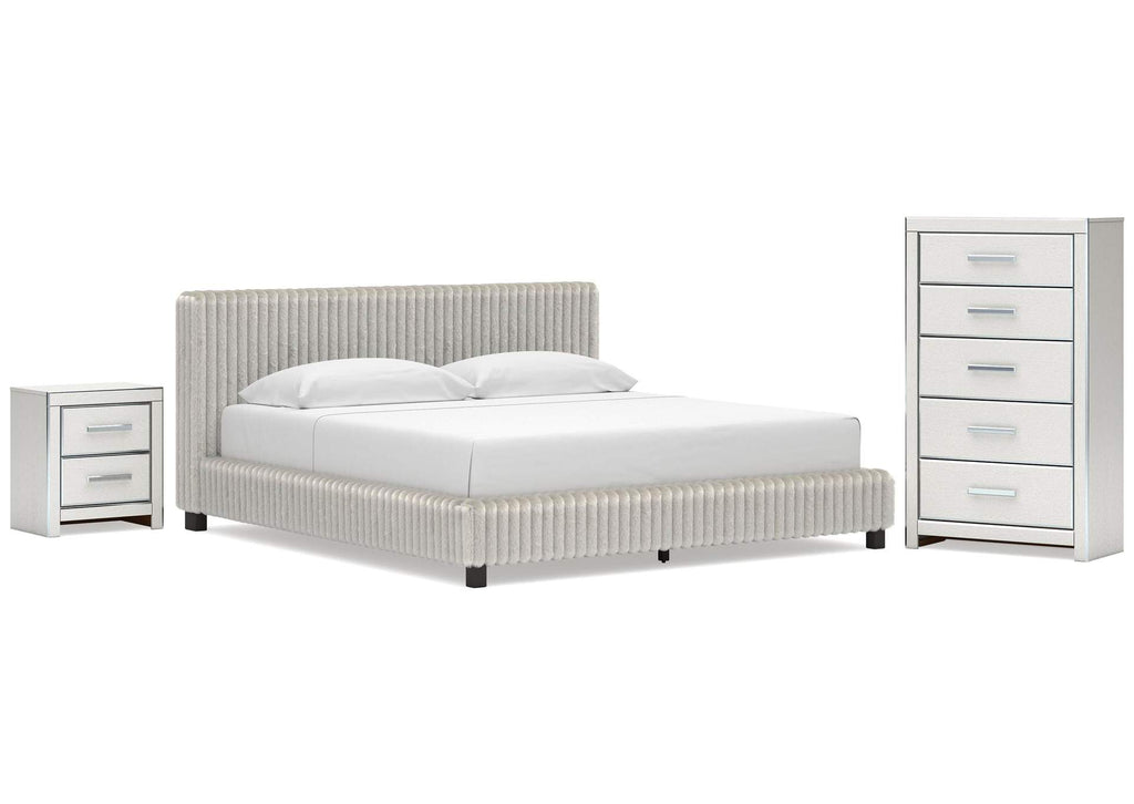 Birmonton King Upholstered Bed, Chest and Nightstand