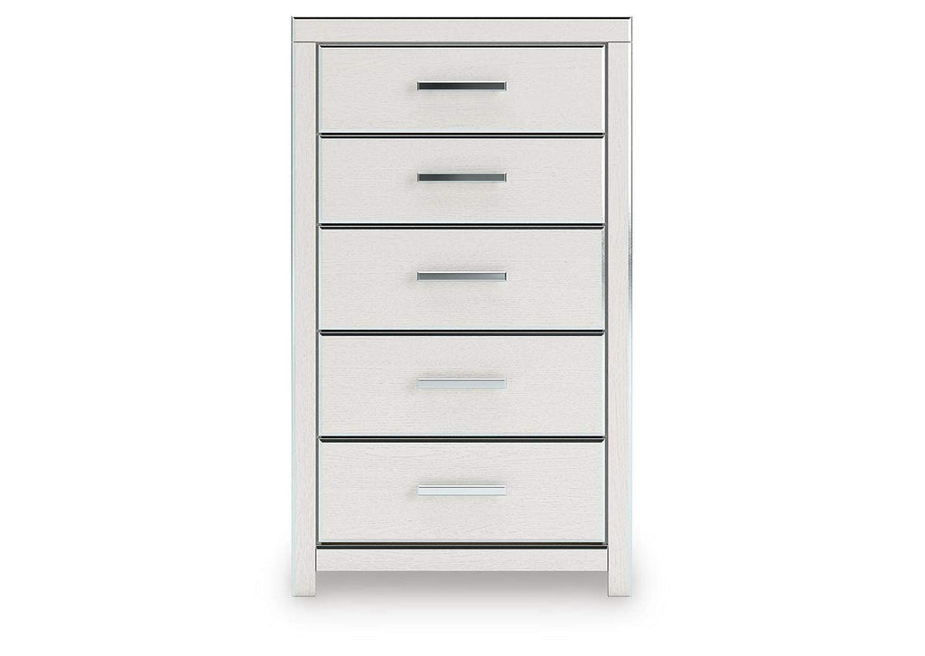 Birmonton King Upholstered Panel Platform Storage Bed, Chest and Nightstand front view